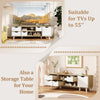 TV stand for TVs up to 55” with 4 drawers and 2 open shelves, featuring an oak finish for stylish media storage.