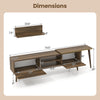 Mid-century modern TV stand dimensions with open compartments and wall-mounted shelves in walnut finish for TVs up to.