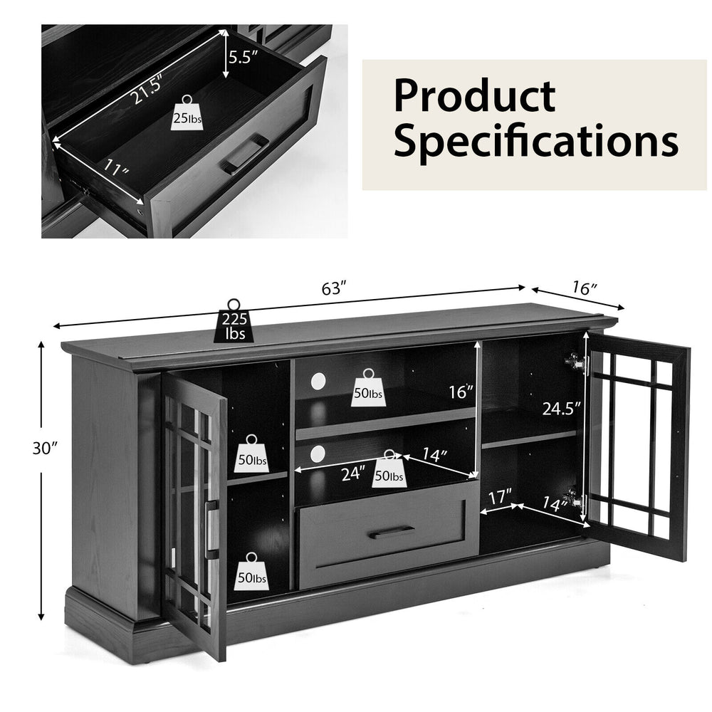 Costway TV Stand for 70" TVs with Glass Doors and Storage New