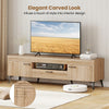 TV stand in oak with two cabinets and a storage drawer, designed for 65-inch TVs, featuring elegant carved details.