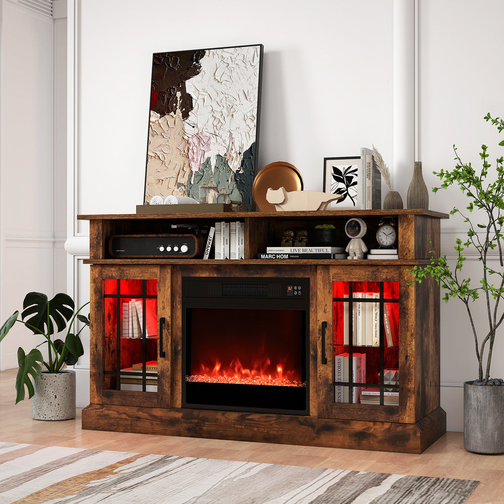 TV Stand with Electric Fireplace LED Lights and Remote Controls for TVs Up to 40 Inch-Rustic Brown - Gallery View 1 of 11