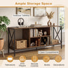 TV stand with spacious tabletop, 5 open compartments, and heavy-duty X-shaped metal frame for 65-inch TVs.