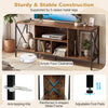 TV stand with LED lights, brown finish, featuring a spacious tabletop for 65" TVs and adjustable foot pads for.