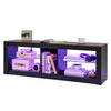Modern TV stand with LED light and two adjustable tempered glass shelves for TVs up to 65 inches, in a sleek brown.