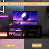Modern TV stand with LED light, showcasing vibrant atmosphere and adjustable shelves for TVs up to 65 inches.
