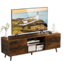 Rustic brown TV stand with adjustable shelf, power outlets, and storage for TVs up to 60 inches, ideal for media.