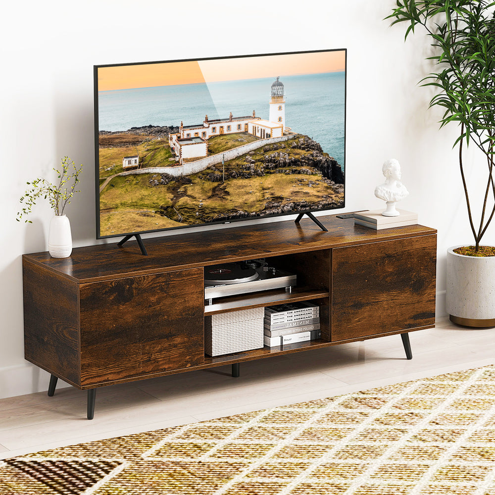 TV Stand with Power Outlets and Adjustable Shelf for 60 Inch TVs-Rustic Brown - Gallery View 1 of 10