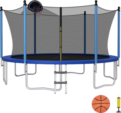 Costway Trampoline 15' Outdoor Recreational with Ladder Enclosure Net and Basketball Hoop New