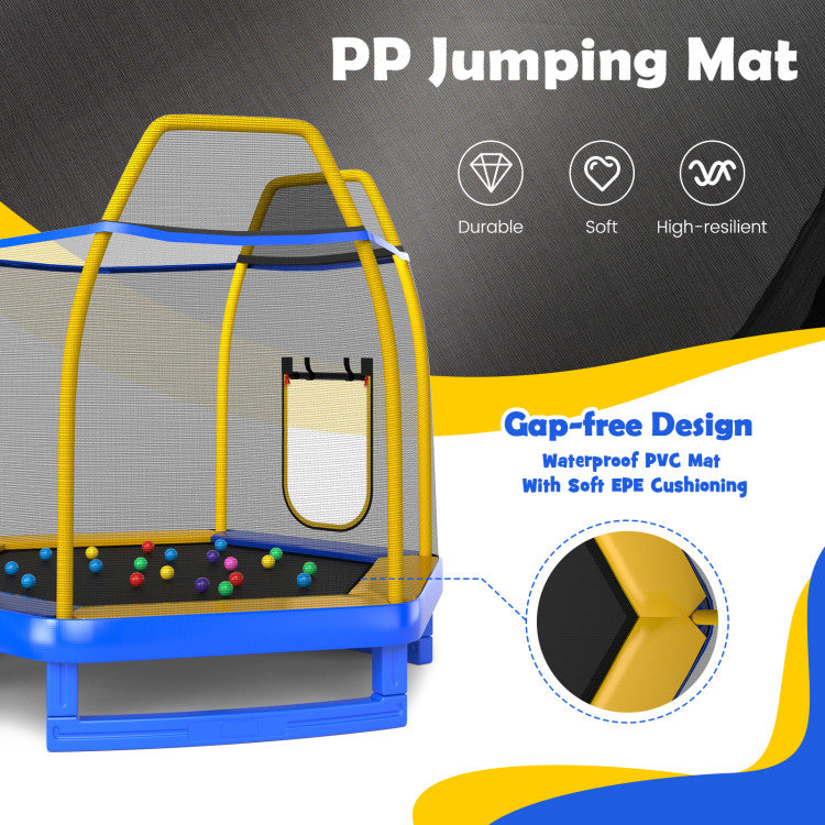 Costway Trampoline 7' Kids with Ladder Slide and Enclosure for Indoor and Outdoor New
