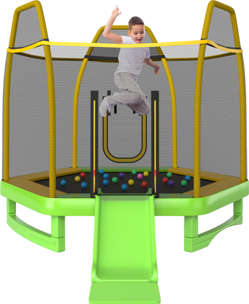 Costway Trampoline 7' Kids with Ladder Slide and Enclosure for Indoor and Outdoor New