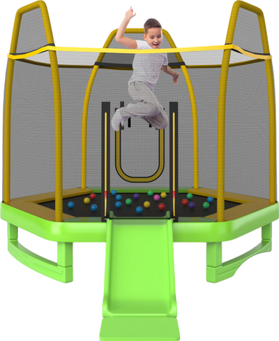 Costway Trampoline 7' Kids with Ladder Slide and Enclosure for Indoor and Outdoor New