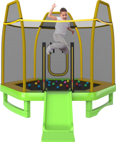 Costway Trampoline 7' Kids with Ladder Slide and Enclosure for Indoor and Outdoor New