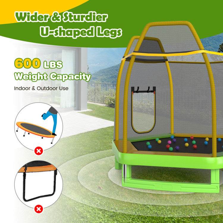 Costway Trampoline 7' Kids with Ladder Slide and Enclosure for Indoor and Outdoor New