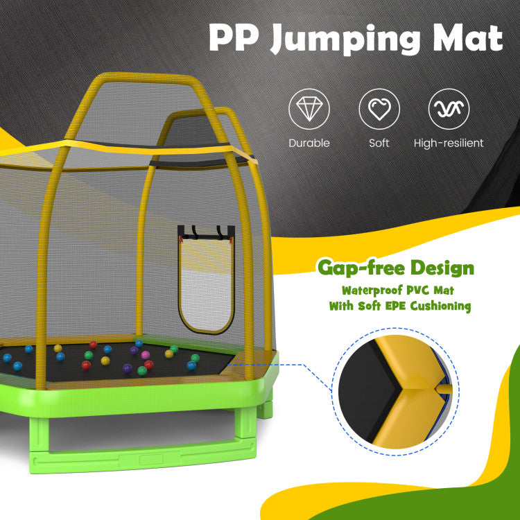 Costway Trampoline 7' Kids with Ladder Slide and Enclosure for Indoor and Outdoor New