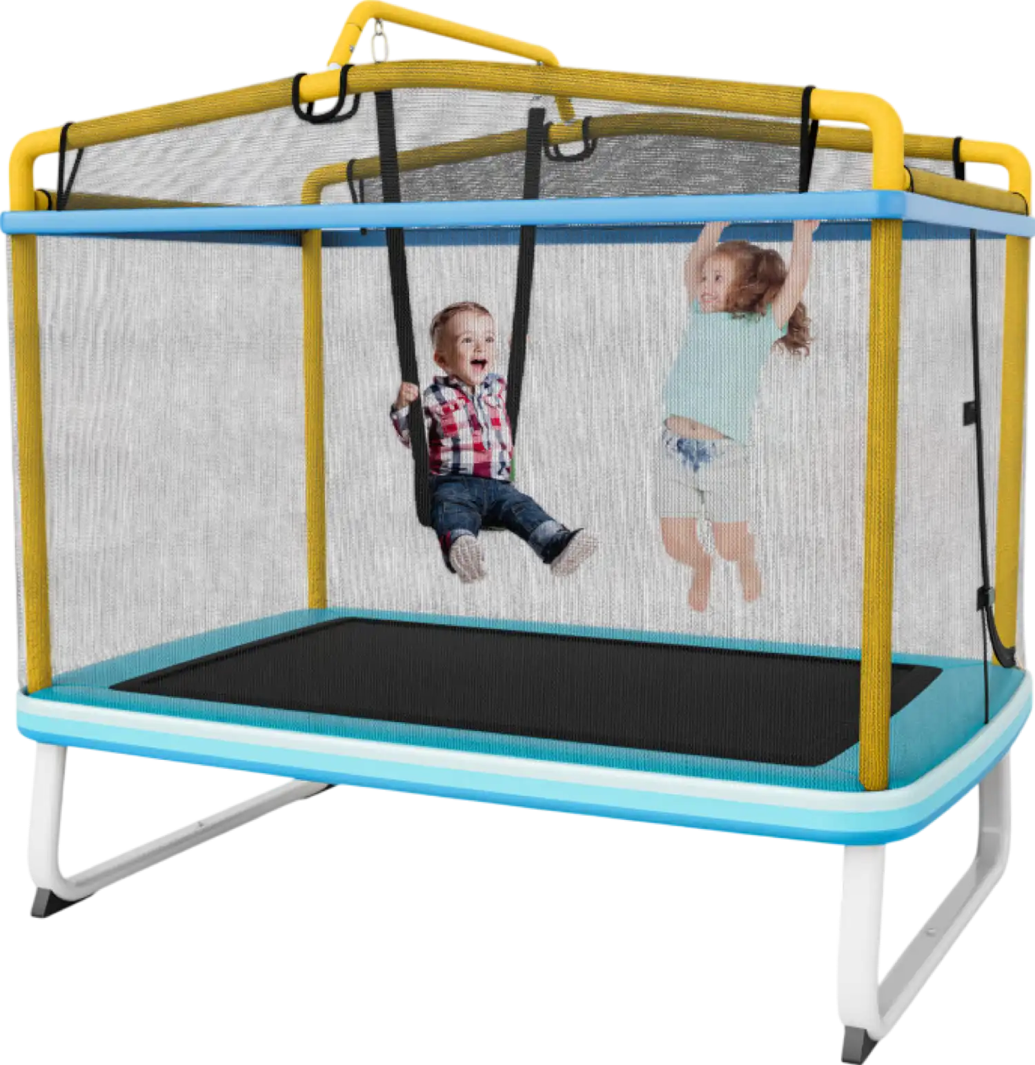 Costway Trampoline 6' Rectangle with Swing Horizontal Bar and Safety Net for Kids New