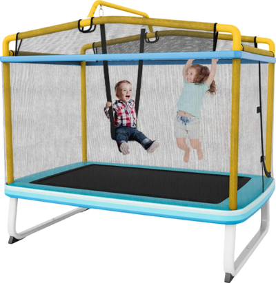 Costway Trampoline 6' Rectangle with Swing Horizontal Bar and Safety Net for Kids New