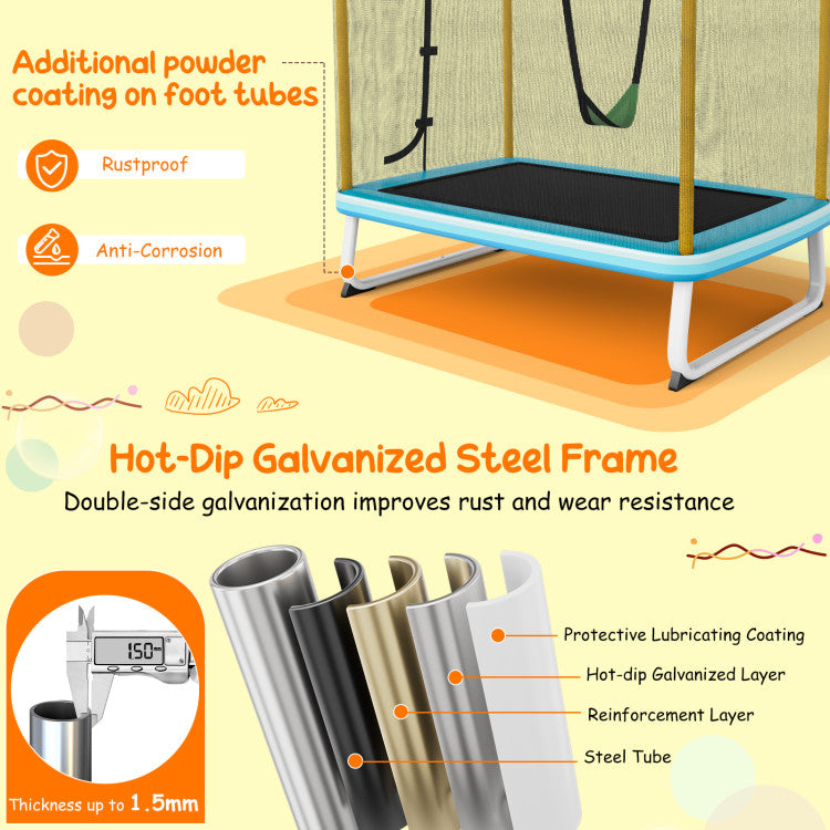 Costway Trampoline 6' Rectangle with Swing Horizontal Bar and Safety Net for Kids New