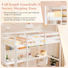 Twin size loft bed with integrated desk and shelves, featuring full-length guardrails for secure sleeping zone.