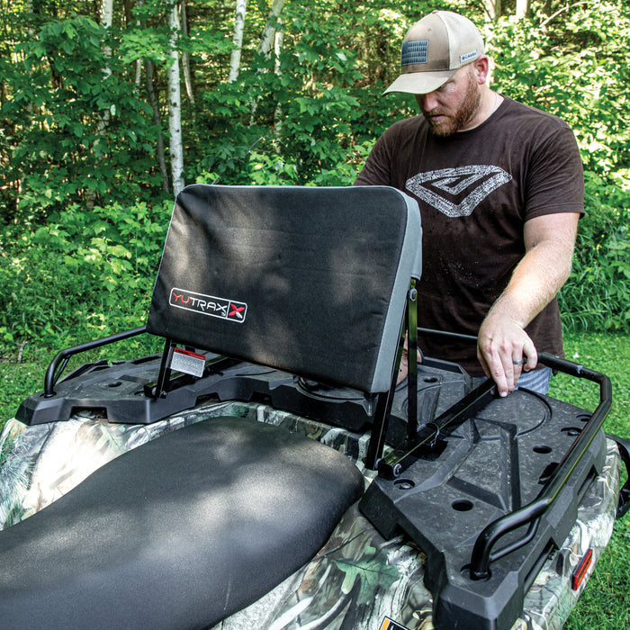 Universal Mount ATV Backrest installed on ATV with rider