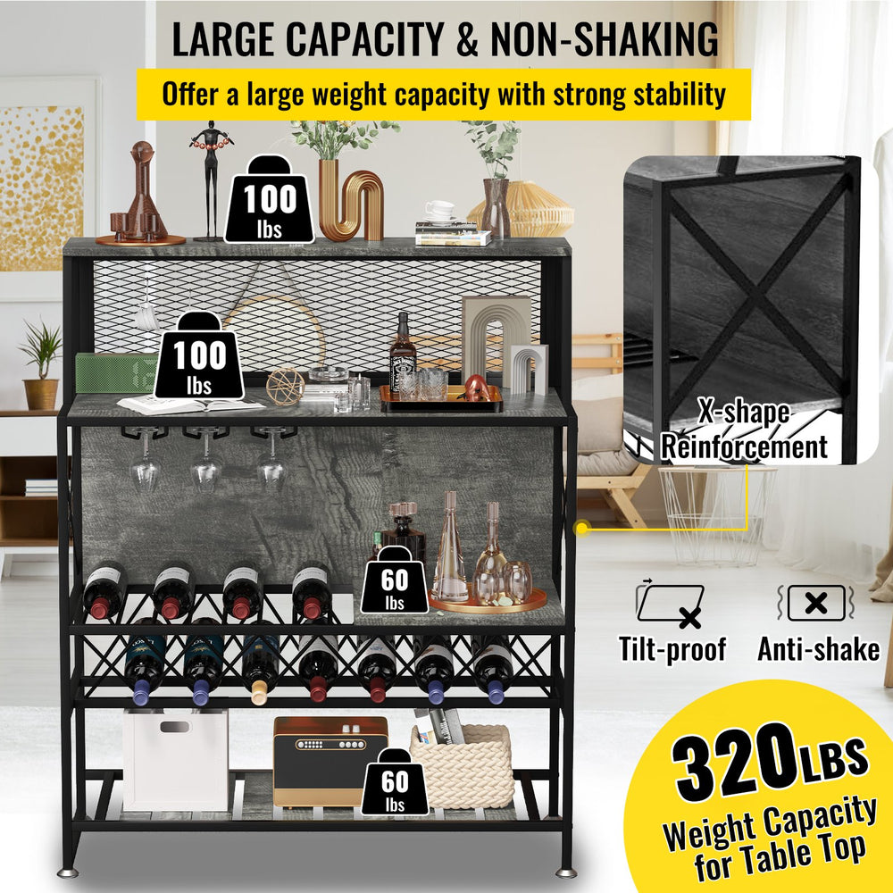 Vevor Bar Cabinet with Wine Rack and Glass Holder Industrial Liquor Storage Holds 12 Bottles New