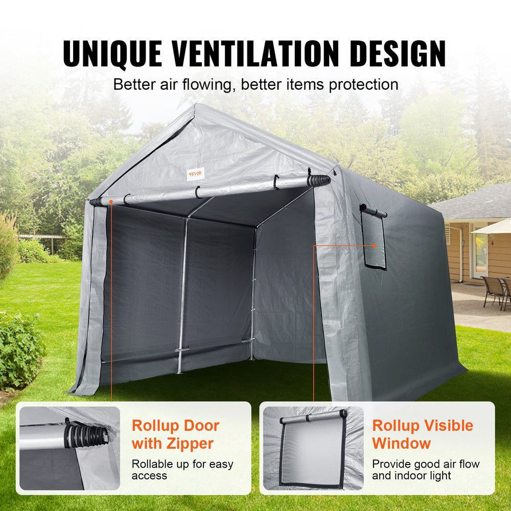 Vevor Outdoor Storage Shelter 10' x 10' x 8.5' Portable Shed with Roll-Up Zipper Door and Ventilated Windows New