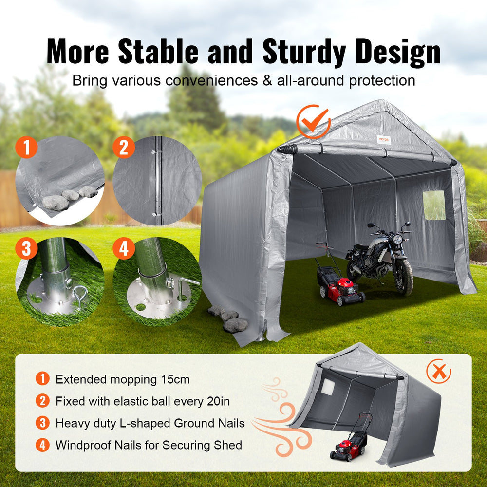 outdoor storage tent Vevor Outdoor Storage Shelter 10' x 15' x 8' Portable Shed Roll-Up Zip – FactoryPure