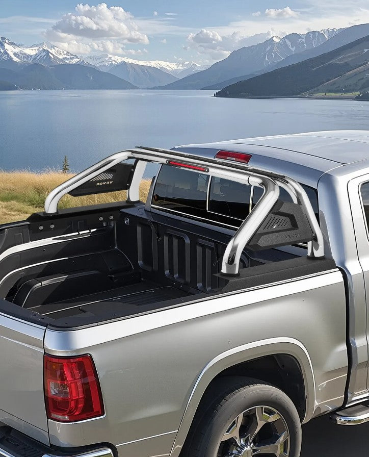Vevor Truck Bed Roll Bar Chase Rack Adjustable 57"–64" Carbon Steel with LED Light New