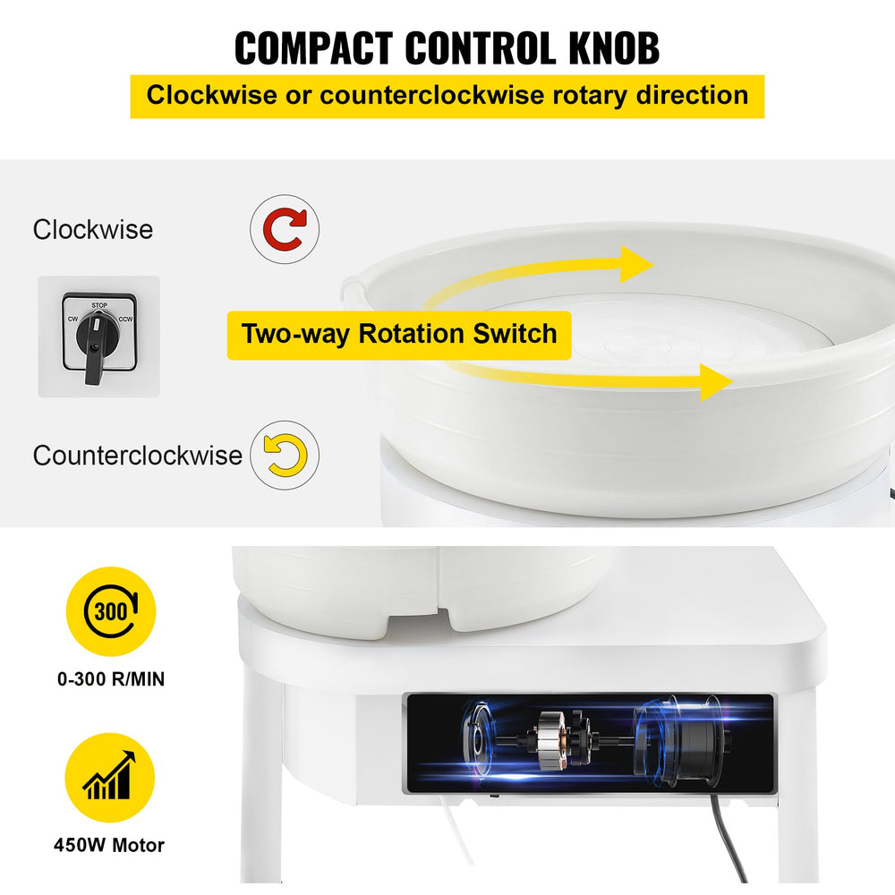 Vevor Pottery Wheel 14" Electric Pottery Forming Machine with Foot Pedal 450W New