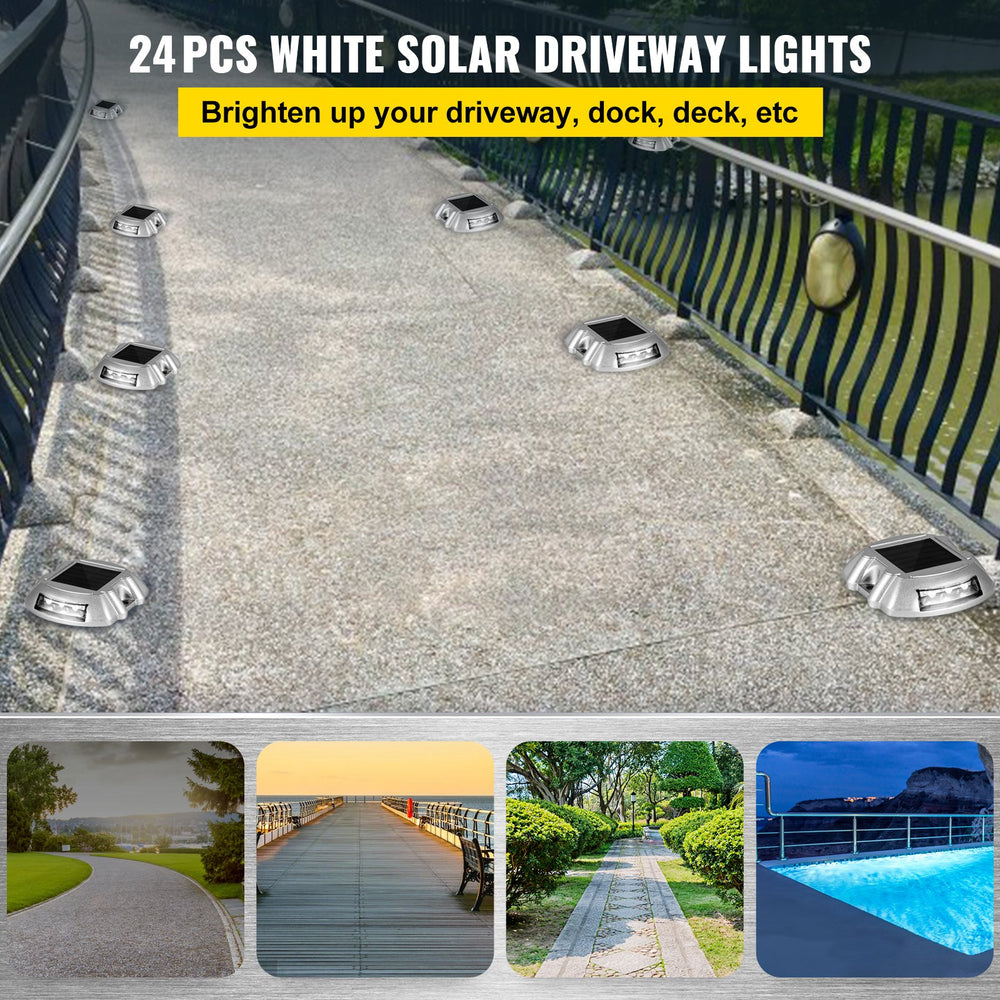 Vevor Driveway Lights 24 Pack Solar Charge LED White Wireless New