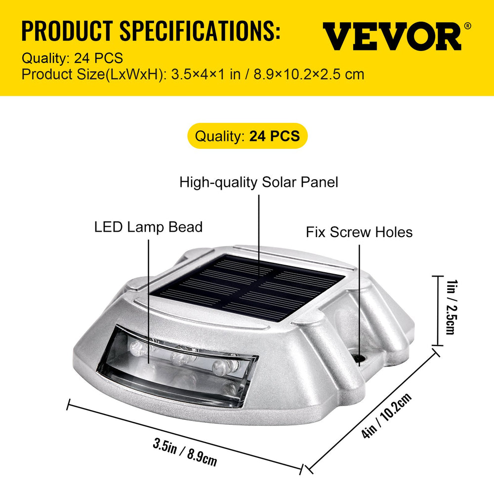 Vevor Driveway Lights 24 Pack Solar Charge LED White Wireless New