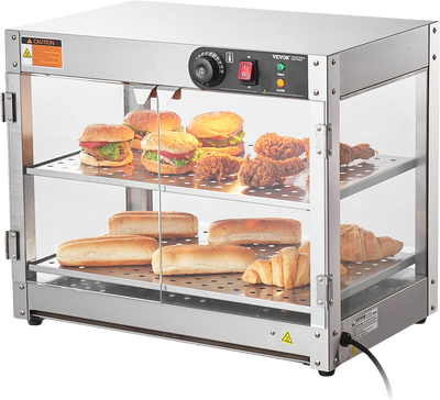 Vevor Commercial Food Warmer 2-Tier Stainless Steel 61 Qt Countertop Display with LED Lights 800W New