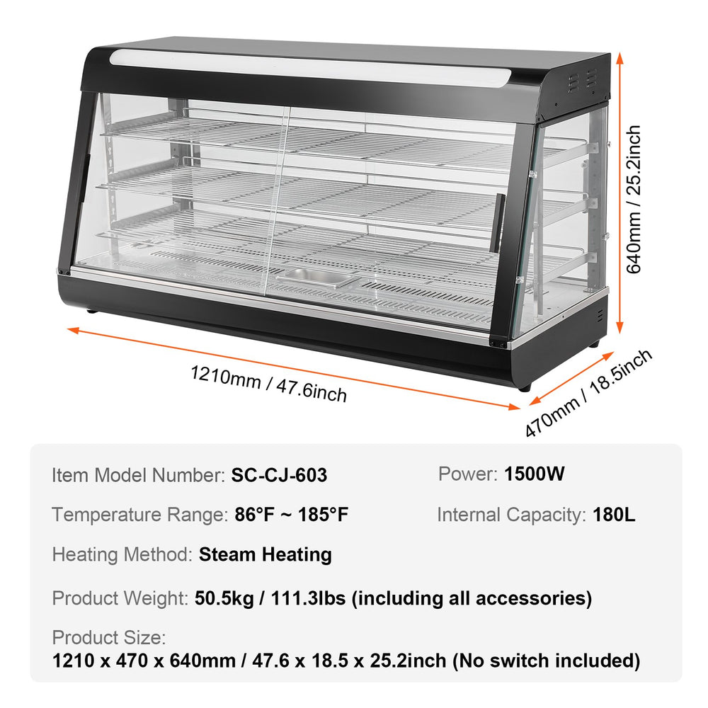 Vevor Commercial Food Warmer 3-Tier Display 190 Qt Countertop Cabinet with LED Lights 1500W New