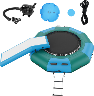 Vevor Inflatable Water Trampoline 10' Portable Swim Platform Bouncer with 3-Step Ladder and Slide New