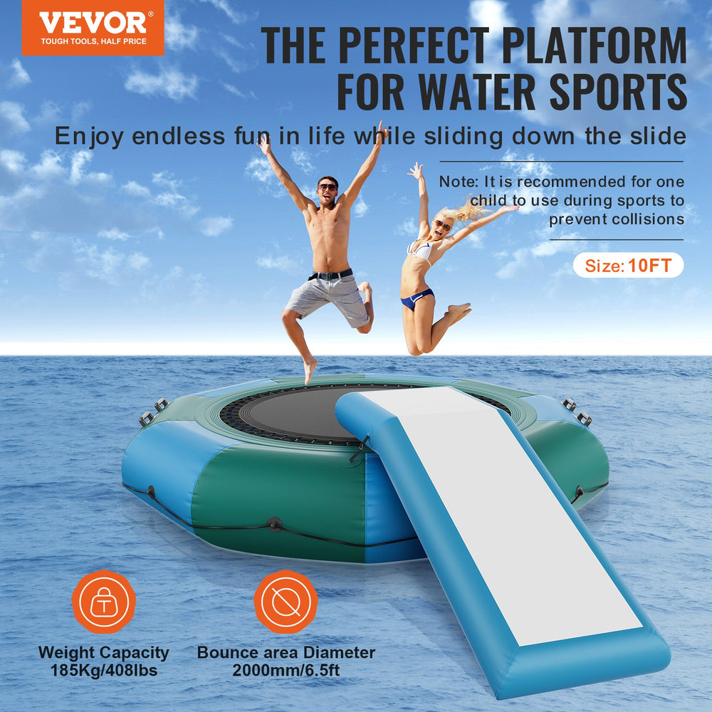 Vevor Inflatable Water Trampoline 10' Portable Swim Platform Bouncer with 3-Step Ladder and Slide New