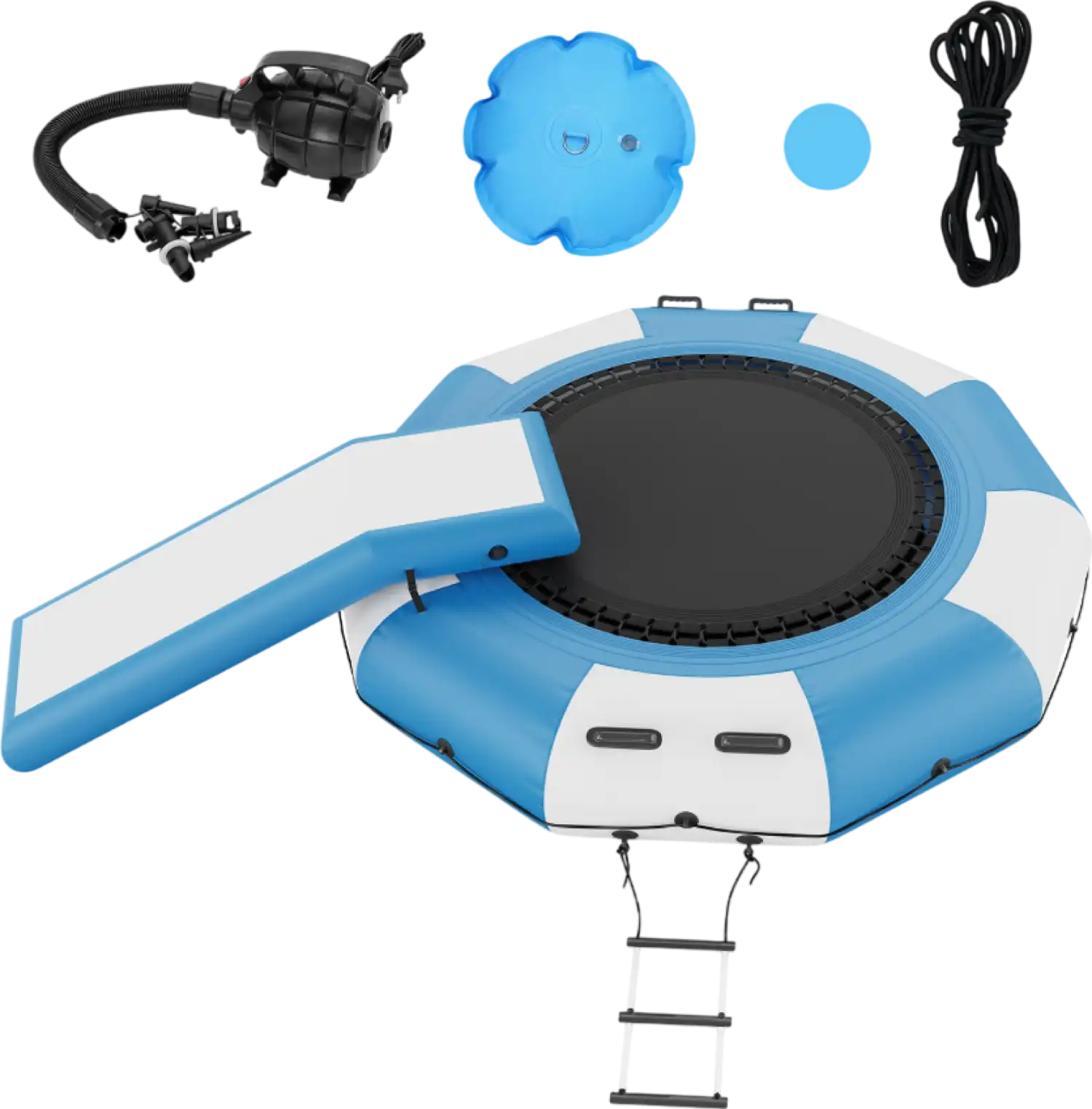 Vevor Inflatable Water Trampoline 10' Floating Bouncer with Slide Ladder and Air Pump New