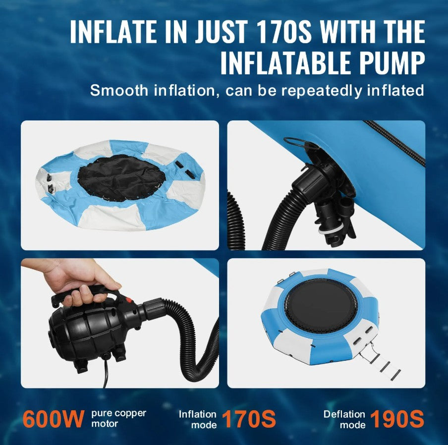 Vevor Inflatable Water Trampoline 10' Floating Bouncer with Slide Ladder and Air Pump New