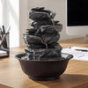 Tabletop water fountain with LED light, featuring multiple tiers and a compact design for indoor desktop use.