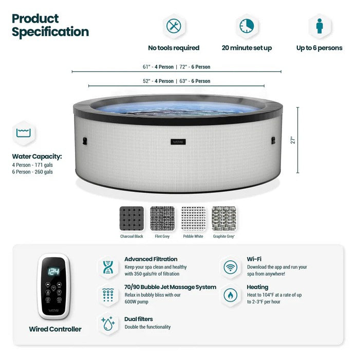 Wave Tahoe Eco Foam Hot Tub 4-Person Round Spa with Built-In Heater New