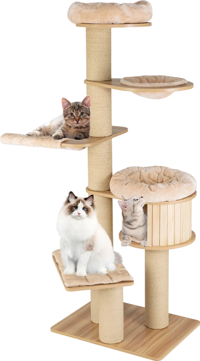 Costway Modern Cat Tree Tower with Scratch Posts and Washable Mats New