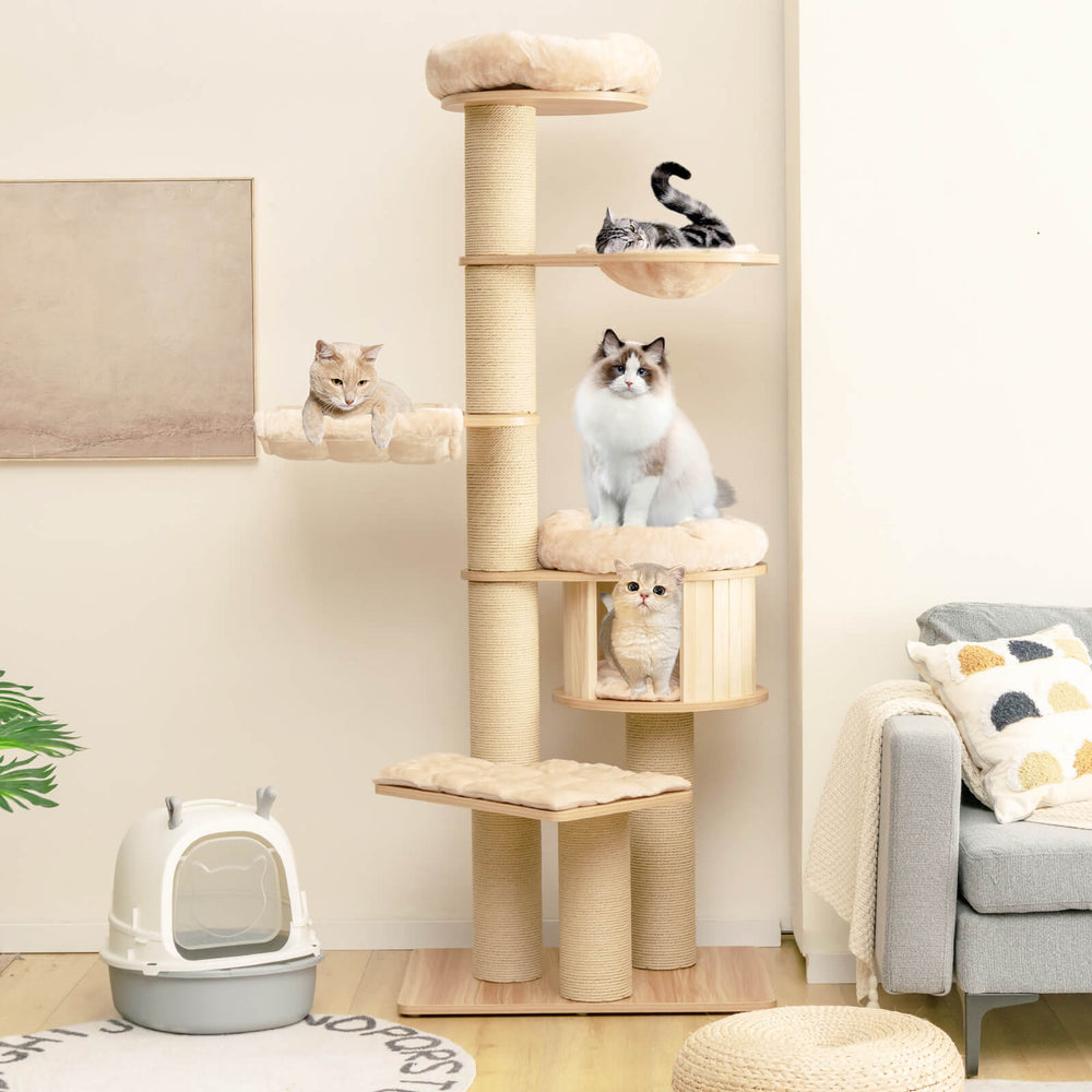 Costway Modern Cat Tree Tower with Scratch Posts and Washable Mats New