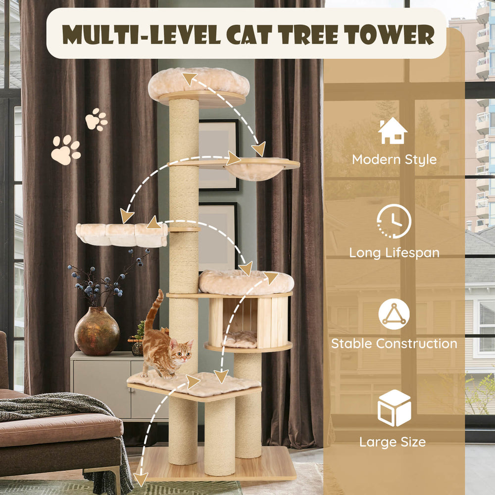 Costway Modern Cat Tree Tower with Scratch Posts and Washable Mats New