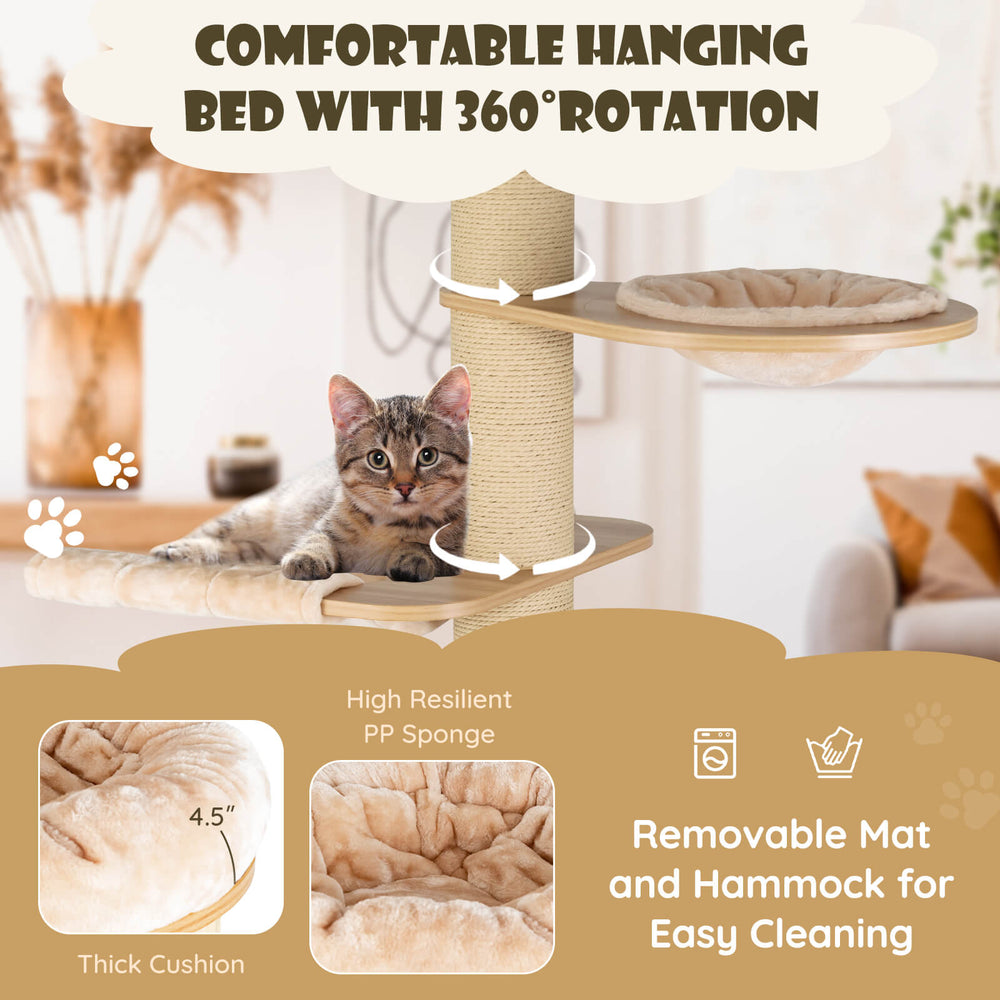 Costway Modern Cat Tree Tower with Scratch Posts and Washable Mats New