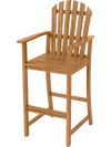 Natural tall Adirondack chair with slatted seat and high backrest, made of acacia wood for comfortable outdoor seating.