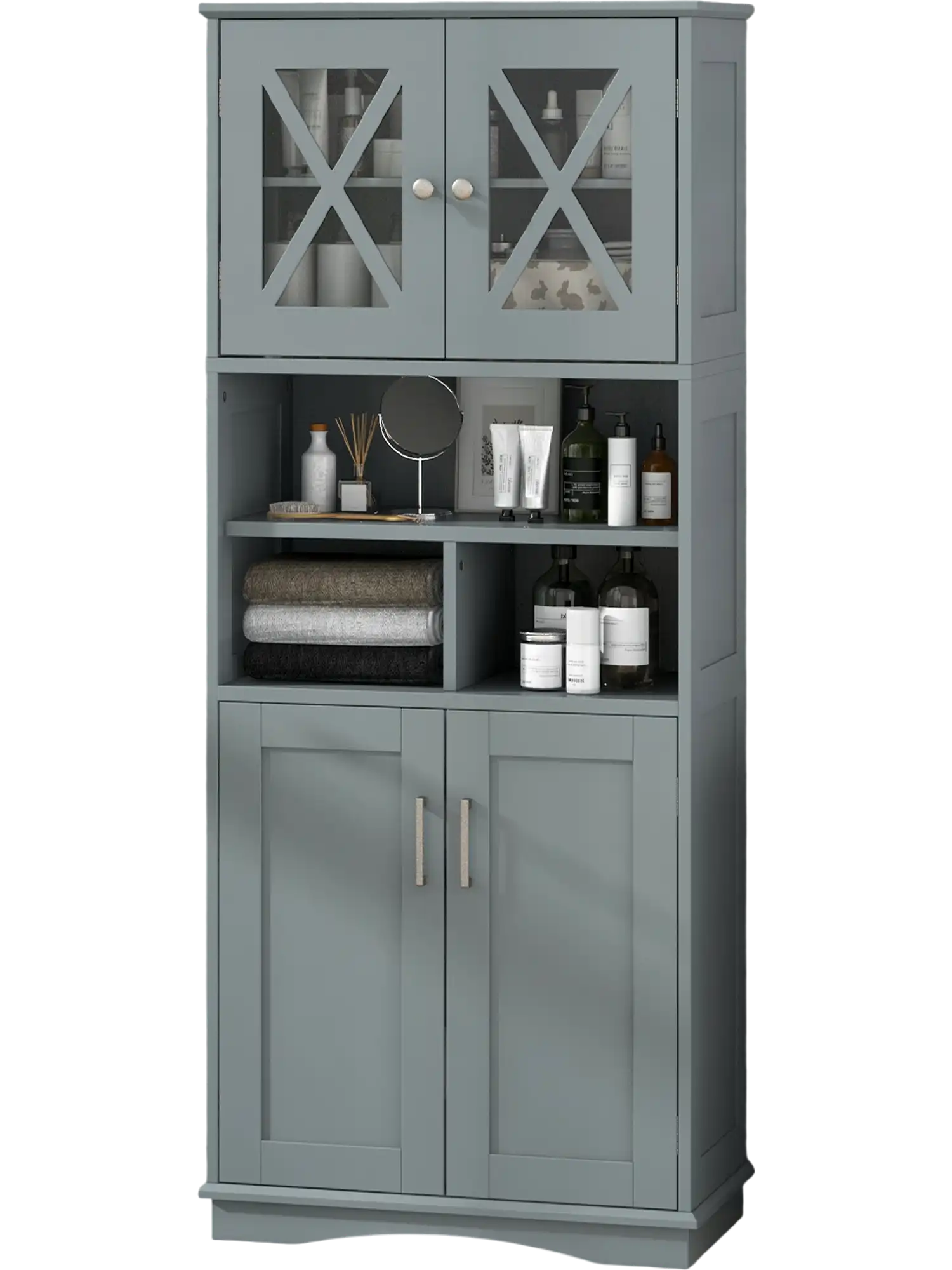 Costway Tall Bathroom Storage Cabinet Acrylic Doors Gray 128943576 New