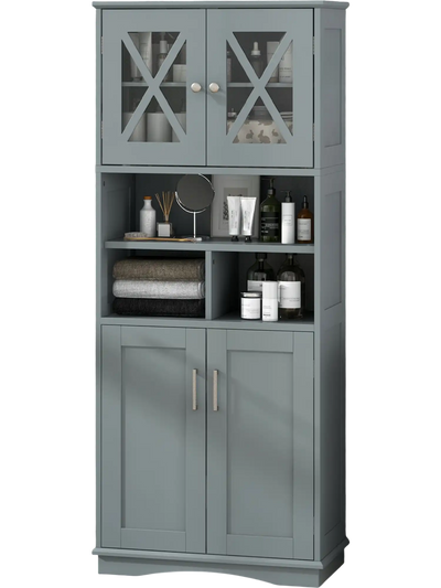Costway Tall Bathroom Storage Cabinet Acrylic Doors Gray 128943576 New