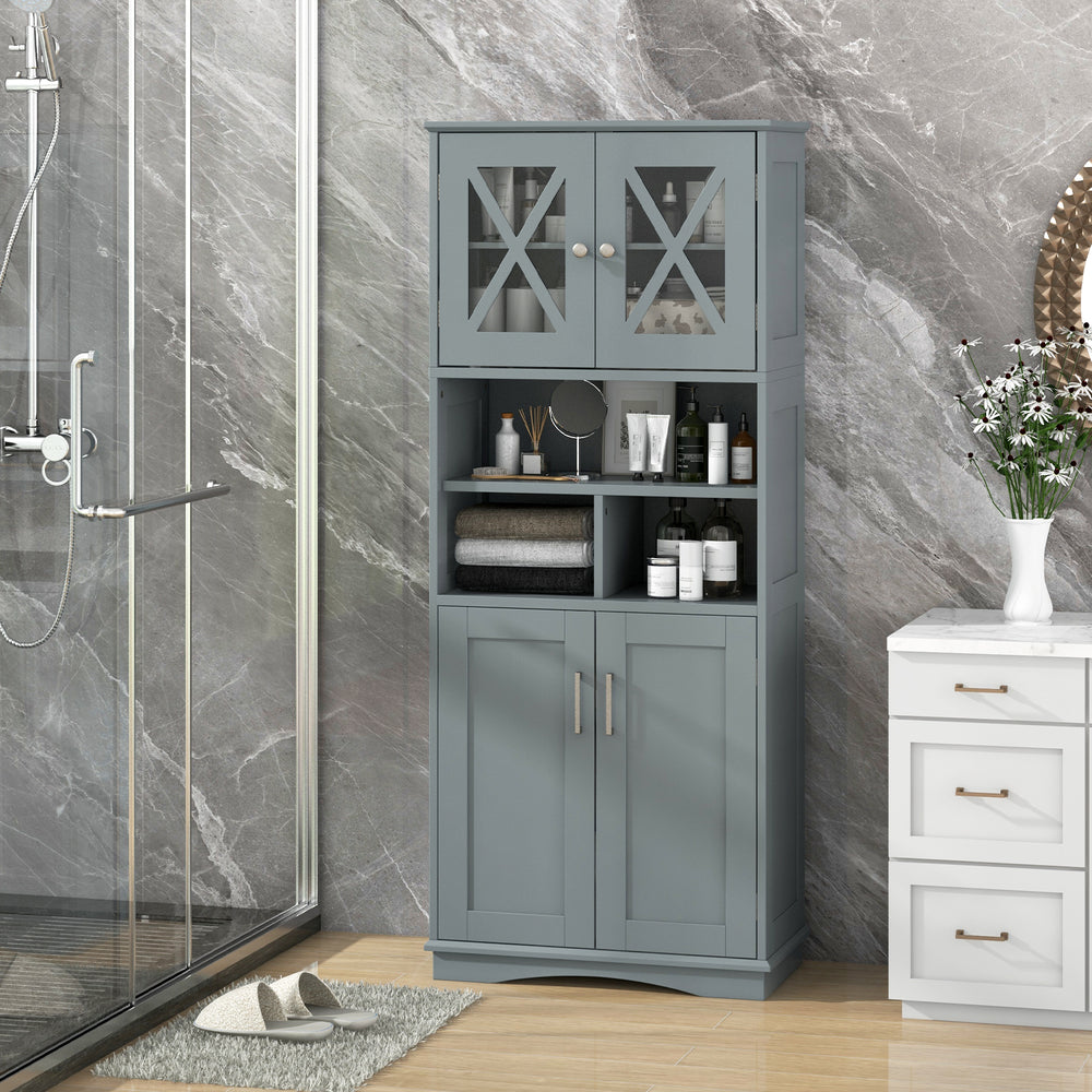 Tall Bathroom Cabinet Large Floor Storage Cabinet with Acrylic Doors and 3 Cubes-Gray - Gallery View 1 of 10