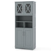 Tall gray bathroom cabinet with acrylic doors, featuring 2 cabinets and 3 open shelves for versatile storage.