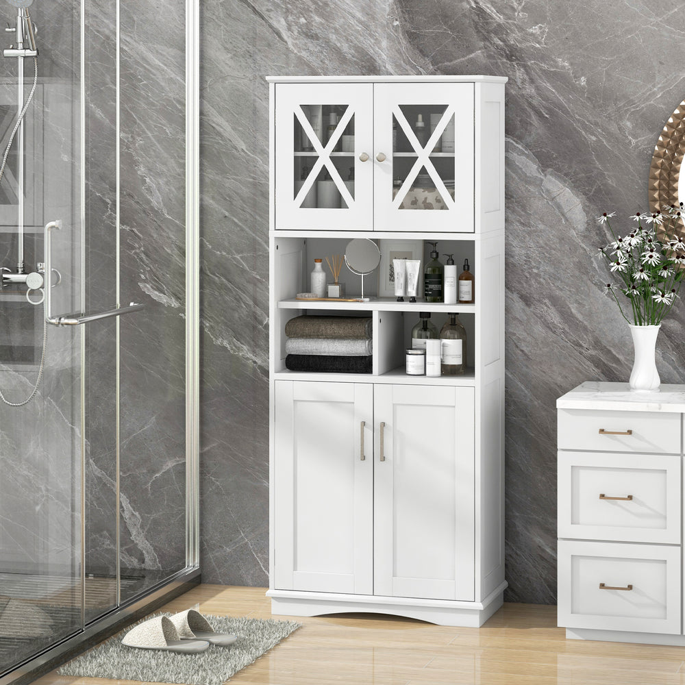 Tall Bathroom Cabinet Large Floor Storage Cabinet with Acrylic Doors and 3 Cubes-White - Gallery View 1 of 10