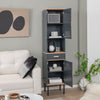 Narrow gray free-standing bathroom cabinet with a smooth drawer, adjustable shelves, and stylish metal legs for.