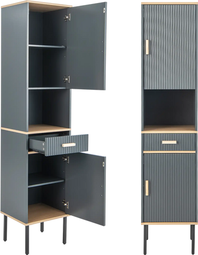 Costway Free-Standing Narrow Bathroom Linen Storage Cabinet with Doors Drawer 28173465 New